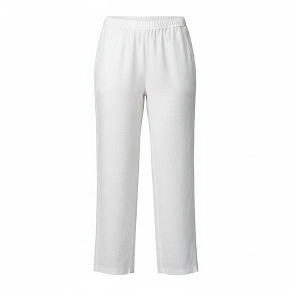 Quince Pants - Quince 100% Linen Pull-On Cropped Pants White Elastic Waist Size Large